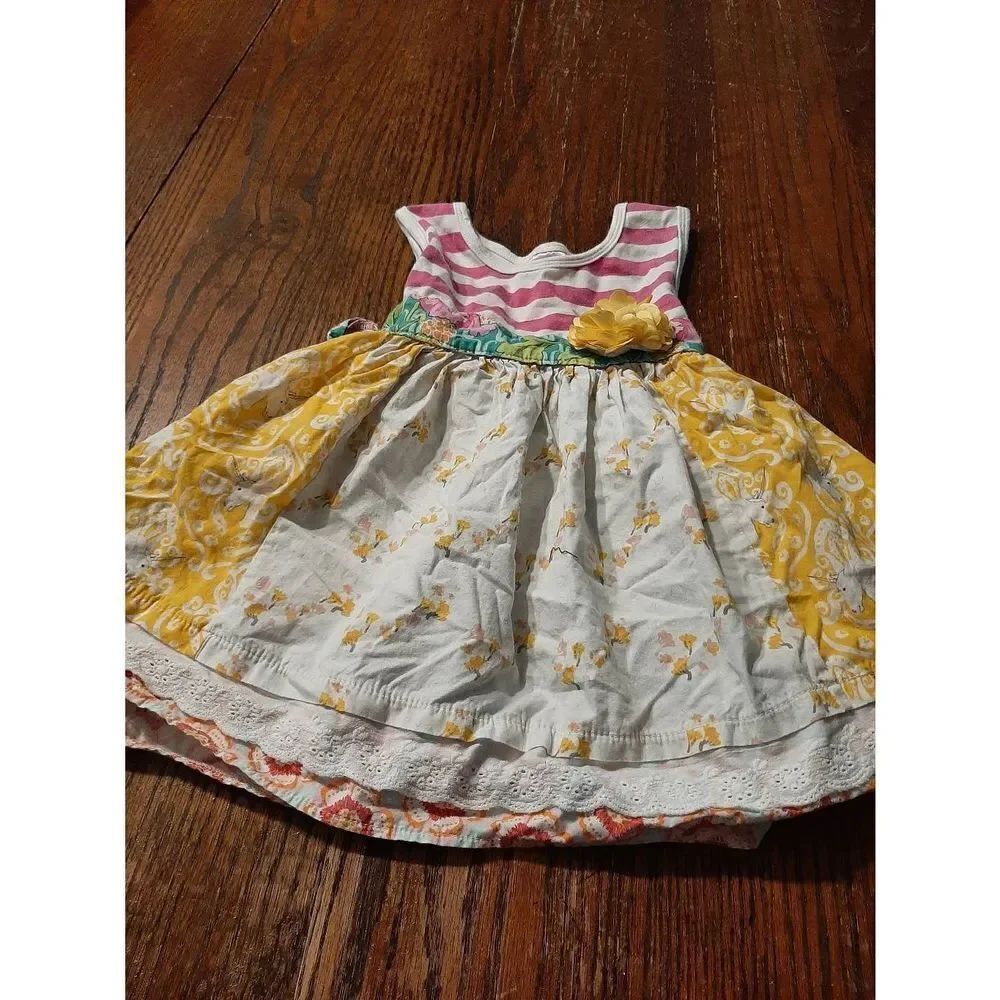 Size 5 Purrfect Twirlie Shine All Mine Floral Striped Unicorn Dress Sleeveless